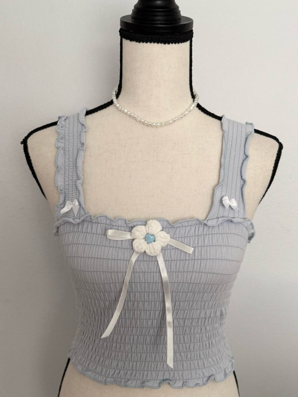 Hollister Light Blue Smocked Flower Tank Top